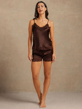[Brown] SilkSilky  Spaghetti Strap V Neck Camisole Set 006