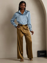 [Grayish Blue] SilkSilky  Long Sleeve Lapel Collar Women's Shirts 008