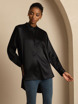 [Black] SilkSilky  Long Sleeve Stand Collar Women's Blouse 005