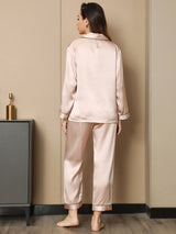 [Light Pink] SilkSilky  Long Sleeve Lapel Collar Women's Pajamas 002