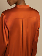 [Caramel] SilkSilky  Long Sleeve Stand Collar Women's Blouse 004