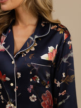 [Navy Floral] SilkSilky  Long Sleeve Lapel Collar Women's Pajamas 006
