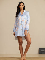 [Light Blue] SilkSilky  Long Sleeve Lapel Collar Nightshirt 005