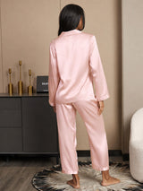 [Light Pink] SilkSilky  Long Sleeve Lapel Collar Women's Pajamas 002