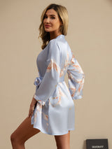 [Light Blue] SilkSilky  3/4 Sleeve Women's Robe 004