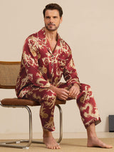 [Wine Dragon] SilkSilky  Long Sleeve Lapel Collar Men's Pajamas 005