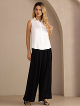 [White] SilkSilky  Sleeveless Lapel Collar Women's Shirts 006