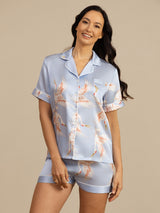 [Light Blue] SilkSilky  Short Sleeve Lapel Collar Women's Pajamas 004