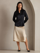 [Black] SilkSilky  Long Sleeve Lapel Collar Women's Shirts 006