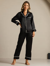 [Black] SilkSilky  Long Sleeve Lapel Collar Women's Pajamas 001