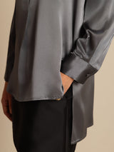 [Dark Gray] SilkSilky  Long Sleeve Stand Collar Women's Blouse 005
