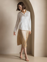 [White] SilkSilky  Long Sleeve Lapel Collar Women's Shirts 007