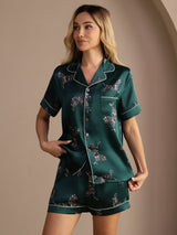 [Emerald Zebra] SilkSilky  Short Sleeve Lapel Collar Women's Pajamas 003