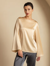 [Champagne] SilkSilky  Long Sleeve Boat Neck Women's Blouse 005