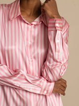 [Pink Stripe] SilkSilky  Long Sleeve Lapel Collar Women's Shirts 010
