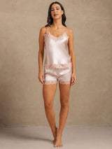 [Pink] SilkSilky  Spaghetti Strap V Neck Camisole Set 006