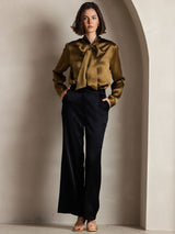 [Brown] SilkSilky  Long Sleeve Tie Neck Women's Blouse 003