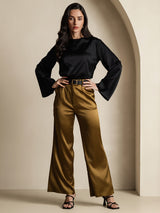 [Black] SilkSilky  Long Sleeve Boat Neck Women's Blouse 007