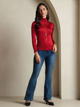 [Wine] SilkSilky  Long Sleeve Turtle Neck Women's T-Shirt 008