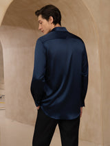 [Dark Blue] SilkSilky  Long Sleeve Lapel Collar Men's Shirt 002