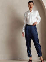 [White] SilkSilky  Long Sleeve Tie Neck Women's Blouse 003