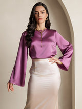 [Deep Purple] SilkSilky  Long Sleeve Boat Neck Women's Blouse 001