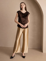 [Bitter Chocolate] SilkSilky  Cap Sleeve Cowl Neck Women's T-Shirt 006