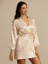 [Champagne] SilkSilky  19Momme 3/4 Sleeve Women's Robe 001
