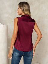 [Dark Red] SilkSilky  Sleeveless Lapel Collar Women's Shirts 002