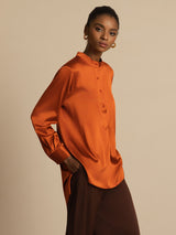 [Caramel] SilkSilky  Long Sleeve Stand Collar Women's Blouse 003