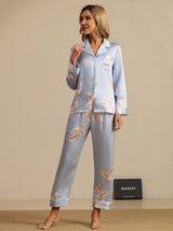 [Light Blue] SilkSilky  Long Sleeve Lapel Collar Women's Pajamas 005