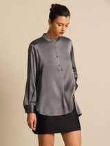 [Dark Gray] SilkSilky  Long Sleeve Stand Collar Women's Blouse 008