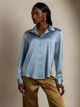 [Grayish Blue] SilkSilky  Long Sleeve Lapel Collar Women's Shirts 004