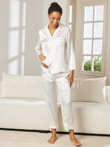 [White] SilkSilky  Long Sleeve Lapel Collar Women's Pajamas 002