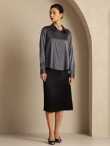 [Dark Gray] SilkSilky  Long Sleeve Lapel Collar Women's Shirts 008