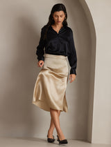 [Black] SilkSilky  Long Sleeve Lapel Collar Women's Shirts 005