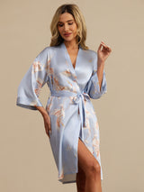 [Light Blue] SilkSilky  3/4 Sleeve Women's Robe 004