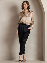 [Champagne] SilkSilky  Long Sleeve Lapel Collar Women's Shirts 007