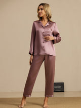 [Pale Mauve] SilkSilky  Long Sleeve Lapel Collar Women's Pajamas 001