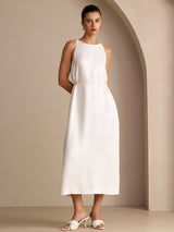 [White] SilkSilky  Sleeveless Crew Neck Dress 003