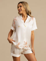 [White] SilkSilky  Short Sleeve Lapel Collar Women's Pajamas 004