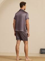[Purple Gray] SilkSilky  Short Sleeve Lapel Collar Men's Pajamas 002