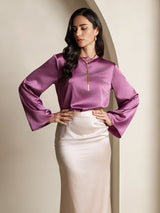 [Deep Purple] SilkSilky  Long Sleeve Boat Neck Women's Blouse 004