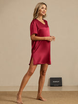 [Dark Red] SilkSilky  Half Sleeve V Neck Nightgown 006