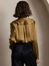 [Brown] SilkSilky  Long Sleeve Tie Neck Women's Blouse 002
