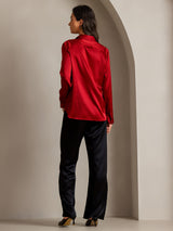 [Red] SilkSilky  Long Sleeve Lapel Collar Women's Shirts 002
