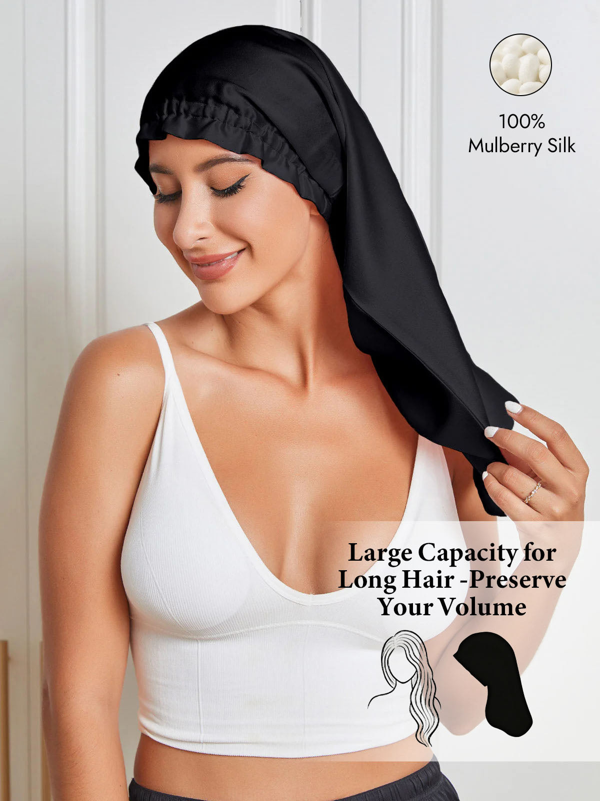 [Black] SilkSilky  Sleep Cap 001