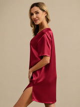 [Dark Red] SilkSilky  Half Sleeve V Neck Nightgown 003