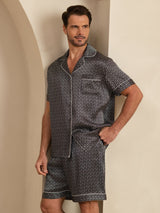 [Black Ginkgo] SilkSilky  Short Sleeve Lapel Collar Men's Pajamas 001