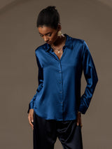 [Teal] SilkSilky  Long Sleeve Lapel Collar Women's Shirts 005